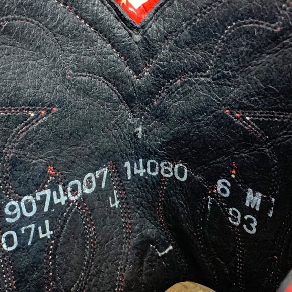 Vintage Dan Post Black Leather Red Inlaid Leather Cowgirl Boots - Picture 5 of 12